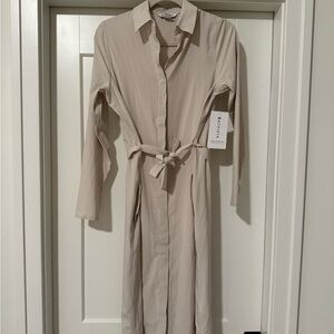 Athleta Urbanite Textured Long Sleeve Cream Dress
